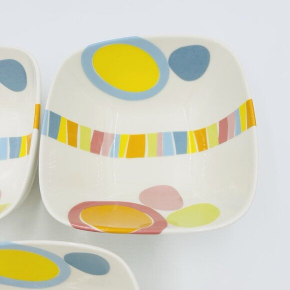 222 Fifth Orbit Bright Square 6" Cereal Bowls Fine China Set of 3 - Picture 3 of 14